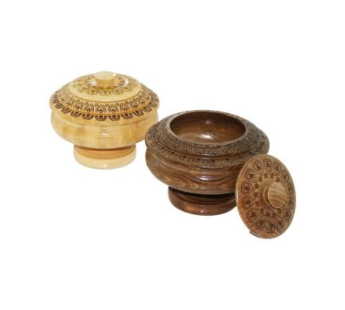 Şekerlik AYAKLI DESENLİ CNC İŞLEMELİ AHŞAP ŞEKERLİK KAPAKLI