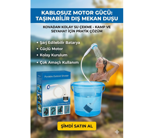 Taşınabilir Şarjlı Seyyar Duş Seti ( Pompa - Hortum - Duş Başlığı )