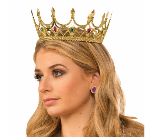 Taşlı Rönesans Kostümlü Kraliyet Ortaçağ Altın Kraliçe Prenses Tacı