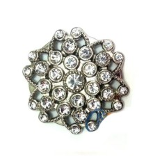 Taşlı Yuvarlak Broş, Sandık Süsü 4,5 cm - Nikel, 1 Adet