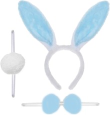 Tavşan Kostüm Seti Taç Papyon Ponpon Kuyruk Mavi