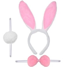 Tavşan Kostüm Seti Taç Papyon Kuyruk Pembe Renk