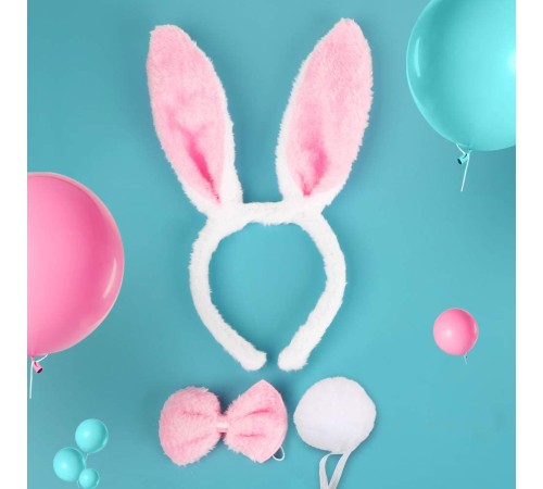 Tavşan Kostüm Seti Taç Papyon Kuyruk Pembe Renk