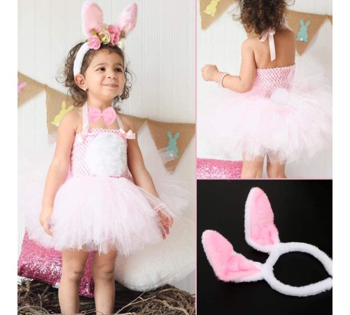 Tavşan Kostüm Seti Taç Papyon Kuyruk Pembe Renk
