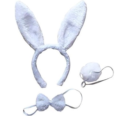 Tavşan Kostüm Seti Taç Papyon Kuyruk Beyaz Renk