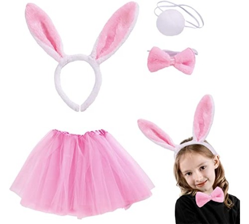 Tavşan Tacı Eteği Papyonu ve Kuyruk Kostüm  Seti Pembe Renk Çocuk Boy