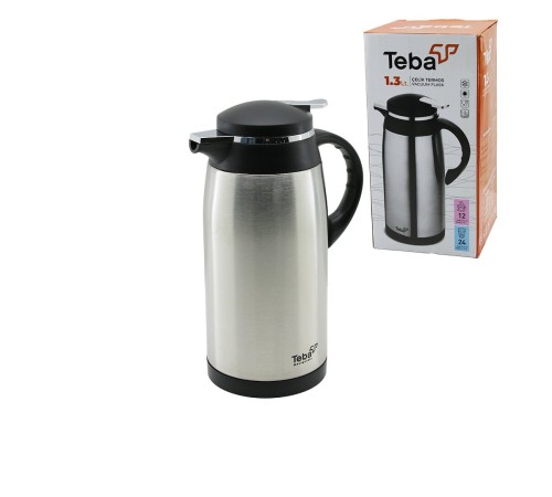 TERMOS TEBA 1.3LT ÇELİK TERMOS İÇ KISMI CAM 12 SAAT SICAK 24 SAAT SOĞUK ÇİFT CONTALI KAPAK