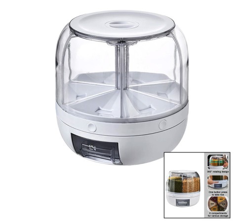 360° DÖNEBİLEN GIDA ORGANİZERİ 6 BÖLMELİ - 6KG. OTOMATİK DÜĞME MUSLUK