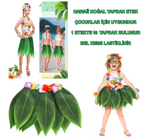 Tropikal Esintili Hawaii Yapraklı Parti Eteği Çocuk Boy