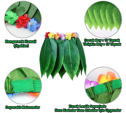 Tropikal Esintili Hawaii Yapraklı Parti Eteği Çocuk Boy
