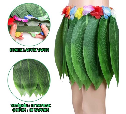Tropikal Esintili Hawaii Yapraklı Parti Eteği Yetişkin Boy