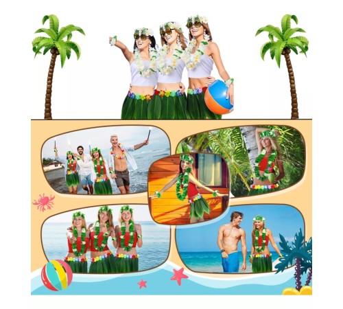 Tropikal Esintili Hawaii Yapraklı Parti Eteği Yetişkin Boy