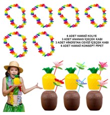 Tropikal Hawaii Parti Malzemeleri – Kolye, Pipet, Bardak Seti