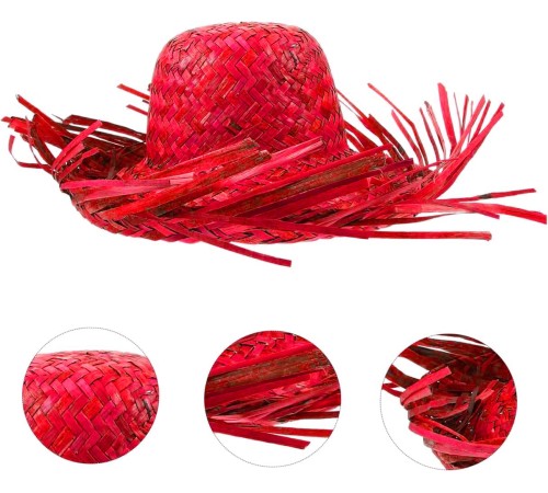 Tropikal Parti Kırmızı Hasır Hawaii Şapkası 13x36 cm