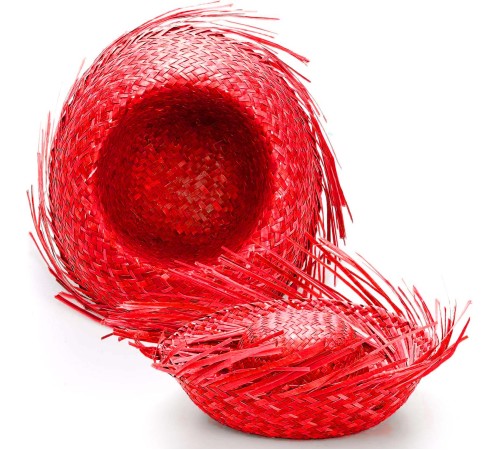 Tropikal Parti Kırmızı Hasır Hawaii Şapkası 13x36 cm