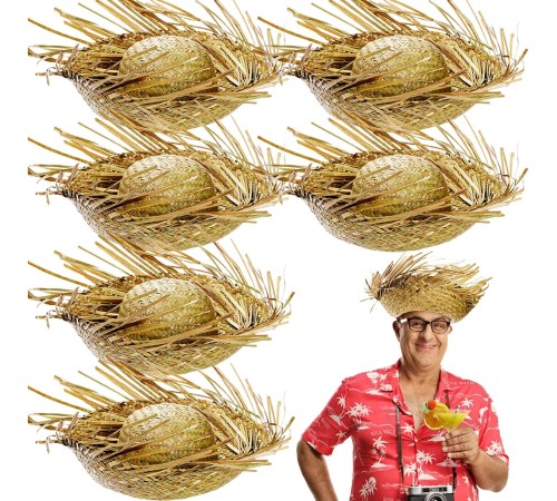 Tropikal Parti Naturel Hasır Hawaii Şapkası 13x36 cm