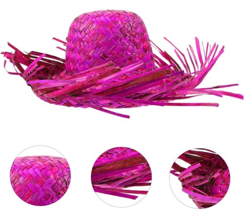 Tropikal Parti Pembe Fuşya Hasır Hawaii Şapkası 13x36 cm
