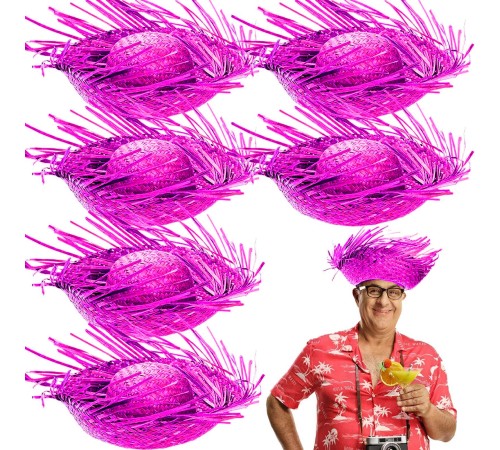 Tropikal Parti Pembe Fuşya Hasır Hawaii Şapkası 13x36 cm