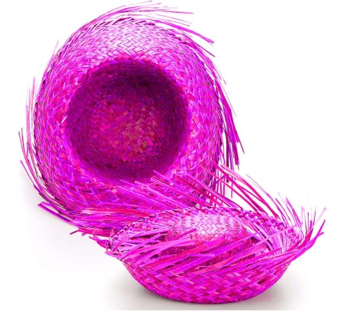 Tropikal Parti Pembe Fuşya Hasır Hawaii Şapkası 13x36 cm