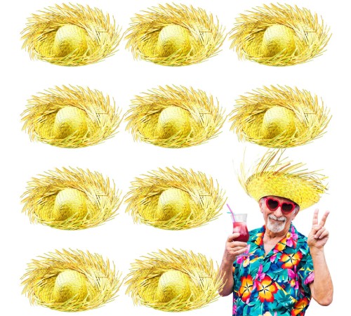 Tropikal Parti Sarı Hasır Hawaii Şapkası 13x36 cm