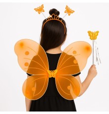 Turuncu Kelebek Kız Seti – 50 cm Kelebek Kanadı, Taç ve Asa