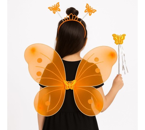 Turuncu Kelebek Kız Seti – 50 cm Kelebek Kanadı, Taç ve Asa