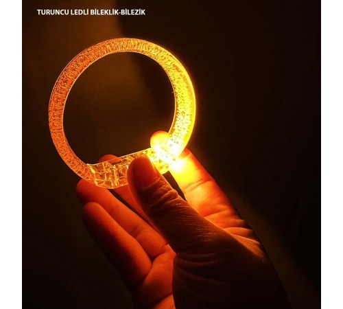 Turuncu Led Işıklı Baskı Yapılabilen Pilli Bileklik Bilezik 1,5 cm Genişlik