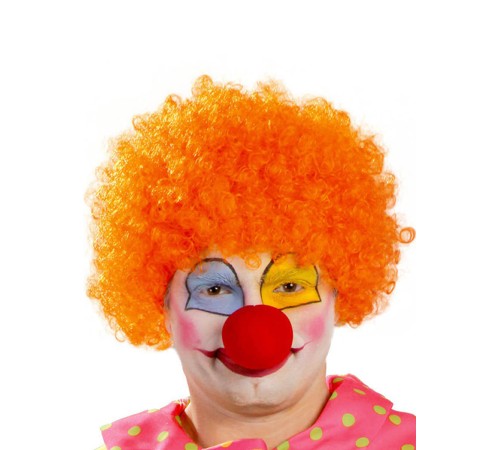Turuncu Renk Kıvırcık Afro Bonus Peruk Takma Saç ve Kırmızı Burun Seti