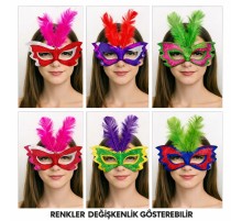 Tüylü Renkli Karton Parti Maskesi – 6 Renk