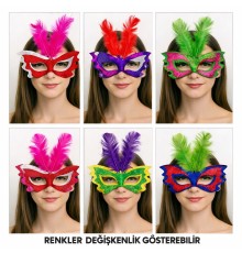 Tüylü Renkli Karton Parti Maskesi – 6 Renk