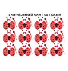 Uğur Böceği Kostüm Seti - Kanat Taç Asa 3 Parça 12 Adet