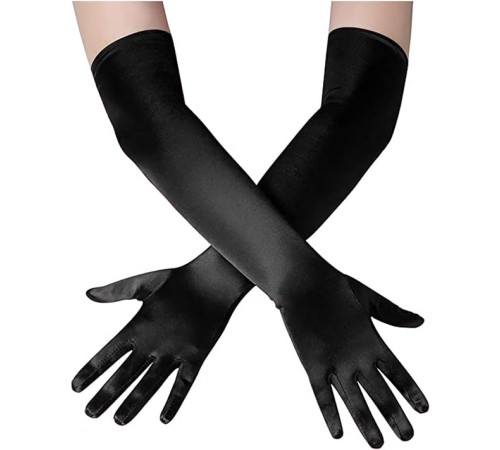 Uzun Boy Ekstra Parlak Saten Eldiven Siyah Renk