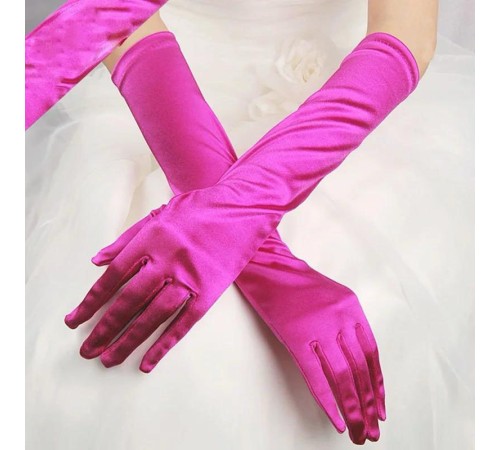 Uzun Boy Ekstra Parlak Saten Eldiven Fuşya Renk