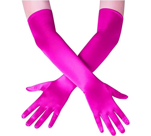 Uzun Boy Ekstra Parlak Saten Eldiven Fuşya Renk