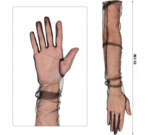 Uzun Boy Likralı Siyah Renk Yetişkin Mega Tül Eldiven 53 cm