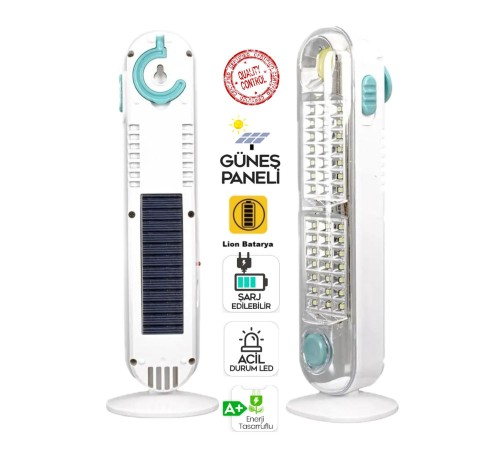 V-005 42 Ledli+Fener Solar Güneş Panelli Ultra Güçlü Ledli Şarjlı Işıldak