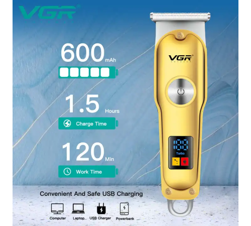 VGR V-290 Altın T Bıçak Sıfır Kesim LCD Ekran Şarjlı Tıraş Makinesi