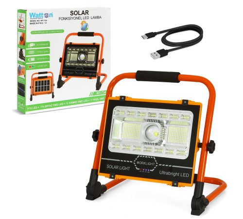 P70 LED Solar Panel Şarjlı Taşınabilir Projektör 176 SMD + Yan LED WT-734