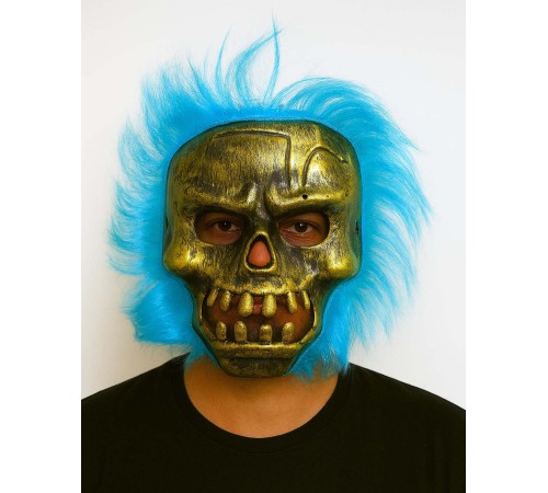 Wild Skull - Bakır Kafatası Turkuaz Saçlı İskelet Maske