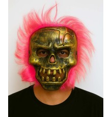 Wild Skull - Bakır Kafatası Pembe Saçlı İskelet Maske