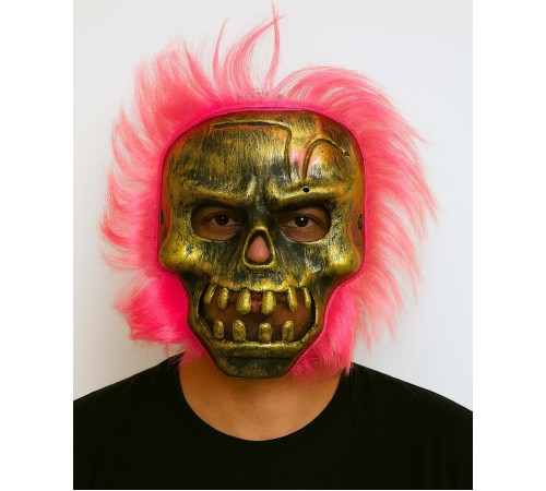 Wild Skull - Bakır Kafatası Pembe Saçlı İskelet Maske