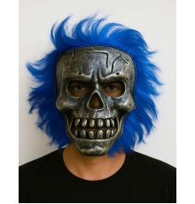 Wild Skull - Gümüş Kafatası Mavi Saçlı İskelet Maske