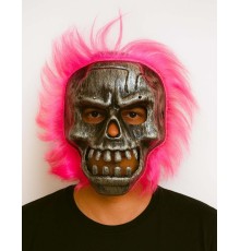 Wild Skull - Gümüş Kafatası Pembe Saçlı İskelet Maske