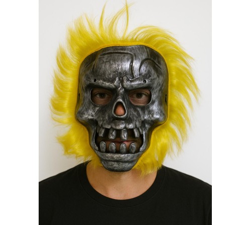 Wild Skull - Metal Kafatası Sarı Saçlı İskelet Maske