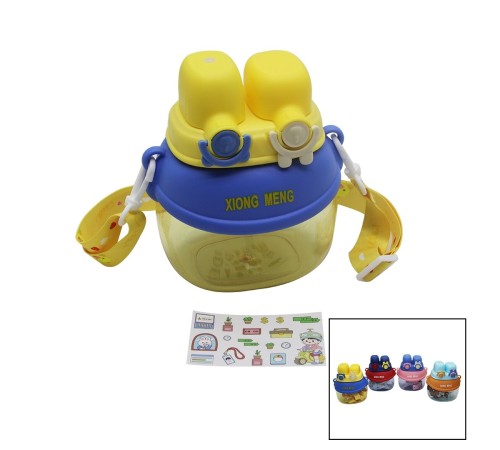 2 KİLİTLİ KAPAK RENKLİ MİKA KRİSTAL SULUK MATARA PİPETLİ NAYLON ÇANTALI ASKILI 1280ML