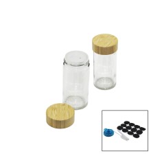 BAHARATLIK 12PARÇA TAKIM YUVARLAK CAM BAHARATLIK TUZLUK BAMBU KAPAKLI