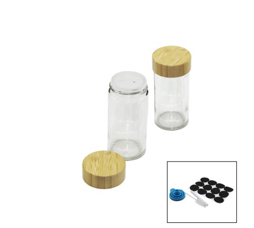 BAHARATLIK 12PARÇA TAKIM YUVARLAK CAM BAHARATLIK TUZLUK BAMBU KAPAKLI