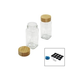 BAHARATLIK 12PARÇA TAKIM KARE CAM BAHARATLIK TUZLUK BAMBU KAPAKLI