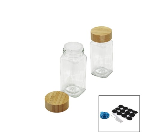 BAHARATLIK 12PARÇA TAKIM KARE CAM BAHARATLIK TUZLUK BAMBU KAPAKLI