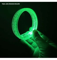 Yeşil Led Işıklı Baskı Yapılabilen Pilli Bileklik Bilezik 1,5 cm Genişlik
